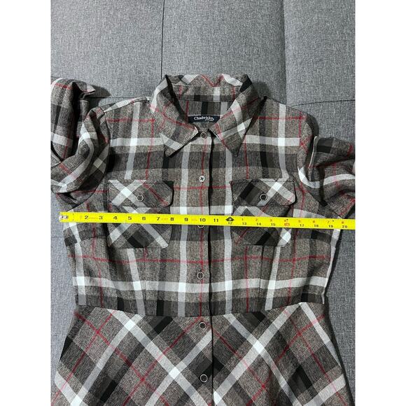 Chadwicks Dress Women Medium* Flannel Brown Gray/Red A Line Cottage Boho - Picture 8 of 13